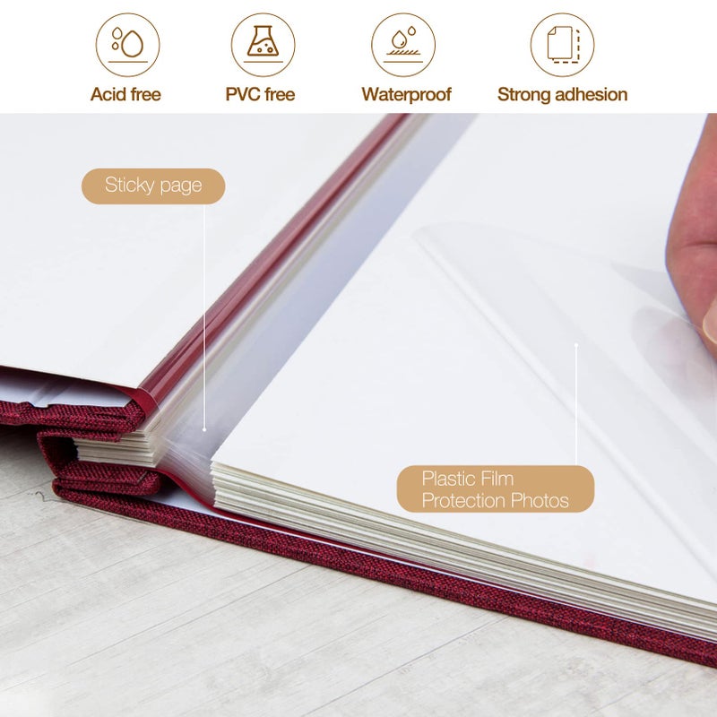 potricher Large Photo Album Self Adhesive 3x5 4x6 5x7 8x10 10x12 Pictures Linen Cover 40 Blank Pages Magnetic DIY Scrapbook Albums with A Metallic Pen (Red) - Image 4